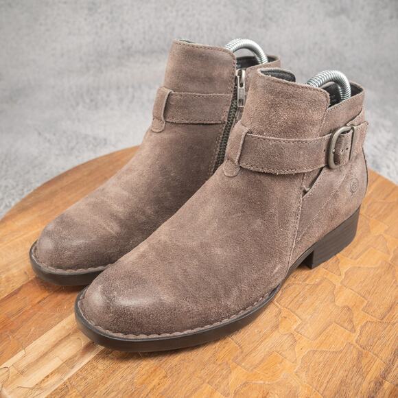 Born Jorgette Casual Ankle Booties Womens Size 6M Gray Nubuck Leather Zip Buckle - Picture 3 of 8